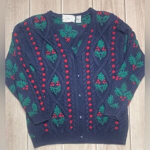 Vintage Portraits by Northern Isles XL Knitted By Hand Holiday Sweater Cardigan